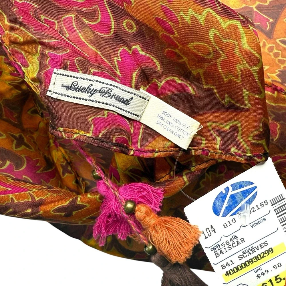 NWT VTG Lucky Brand‎ 100% Silk Scarf  52